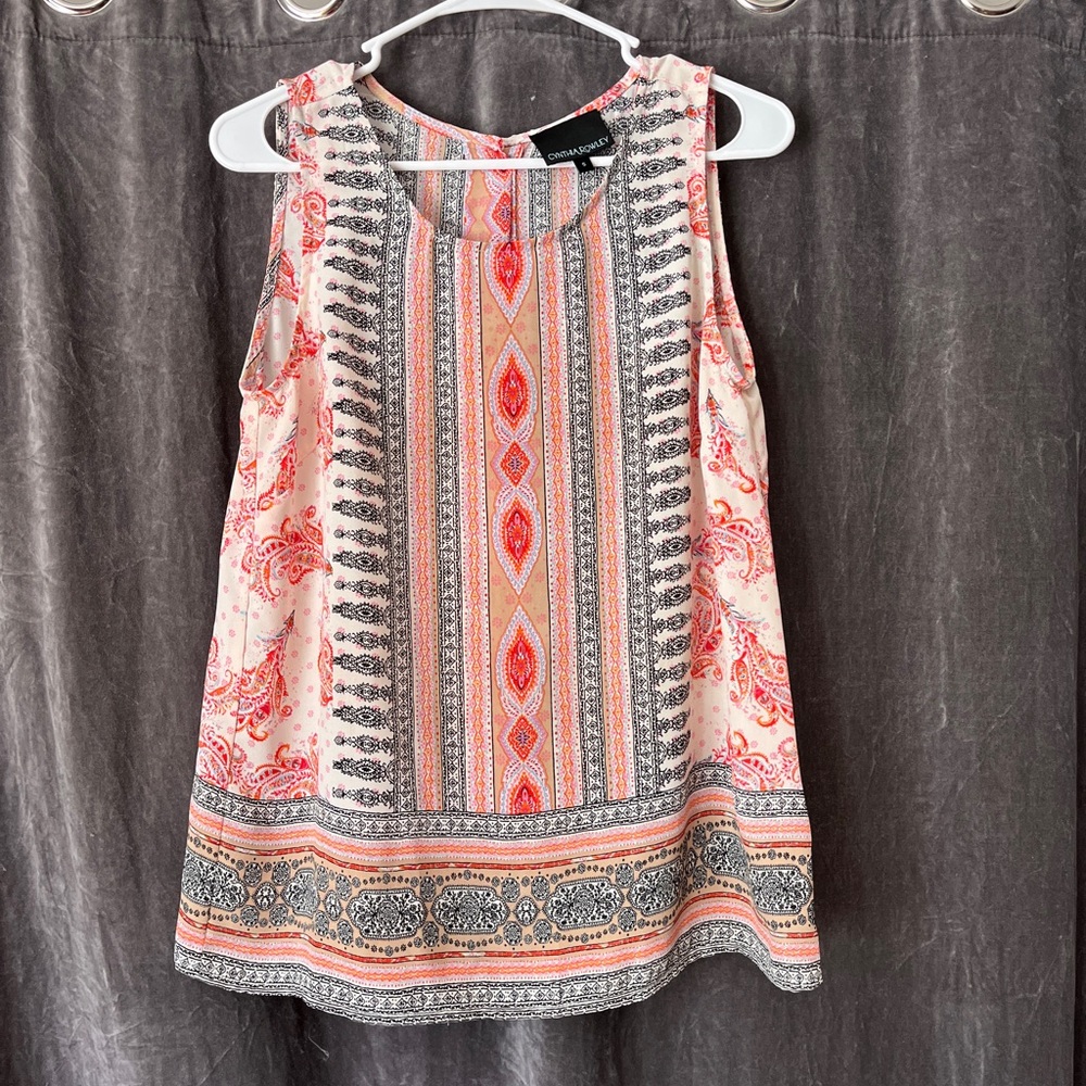 Cynthia Rowley Pink and Gray Graphic Tank Top